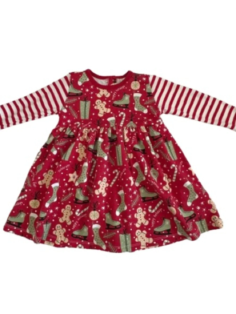 Tesa Babe Girl 18-24M Red & Striped Sleeves Jersey Cotton Blend Holiday Dress